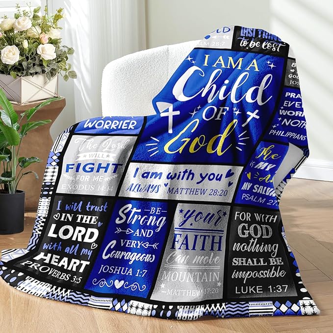 Christian Gifts for Men - Baptism Gifts for Boys & Men - Bible Verse Christian Blanket - Inspirational Birthday Religious Catholic Spiritual & Confirmation Gift for Teen Boys - Baptism Blanket 60"x80"