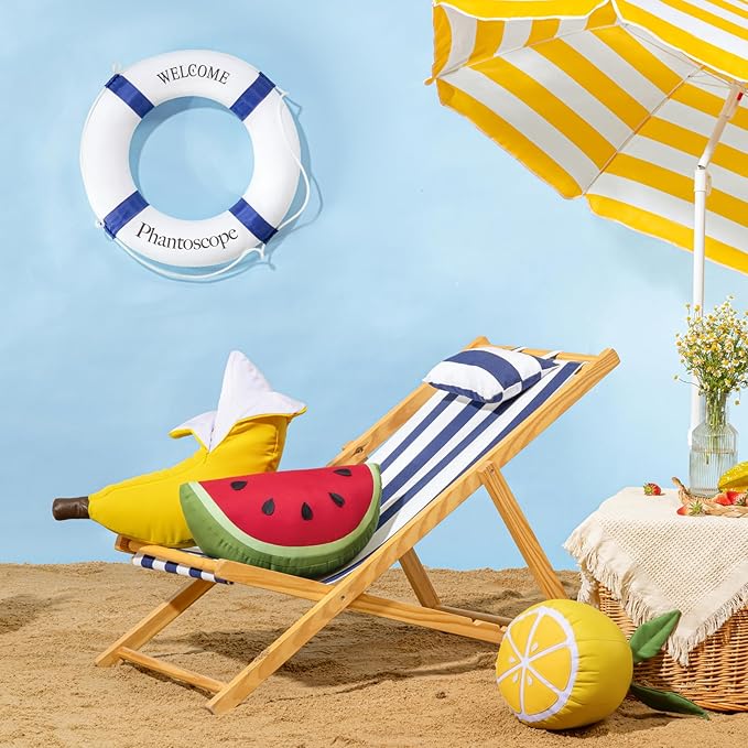 Phantoscope Fruit Outdoor Shaped Pillow Series Lemon Shaped Waterproof Outdoor Throw Pillow with Leather Decorative, Cushions for Fun Home Decor for Patio, Pool, Yellow and White, 12 x 10 inches