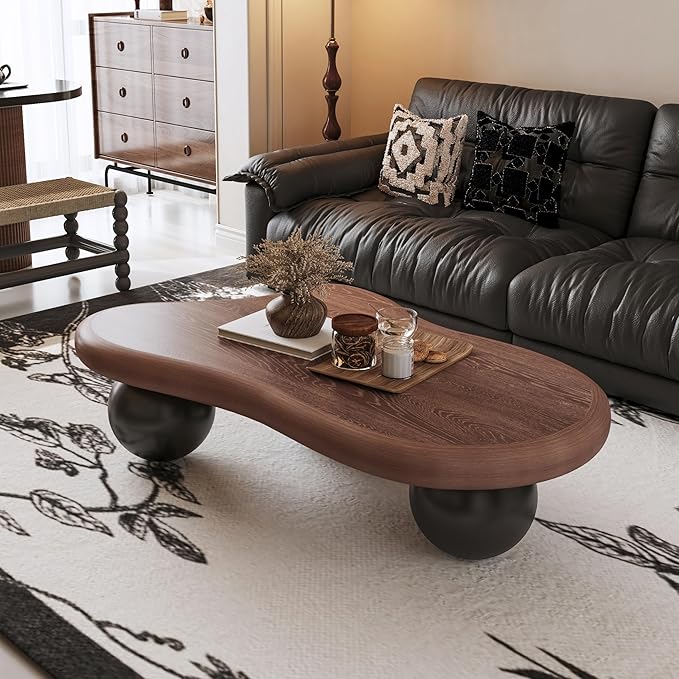 40" Modern Coffee Table Cloud Shape Low Center Table Cute Irregular Indoor Tea Table with 3 Ball Legs for Living Room Small Space, 40''L × 26.8''W × 11.7''H