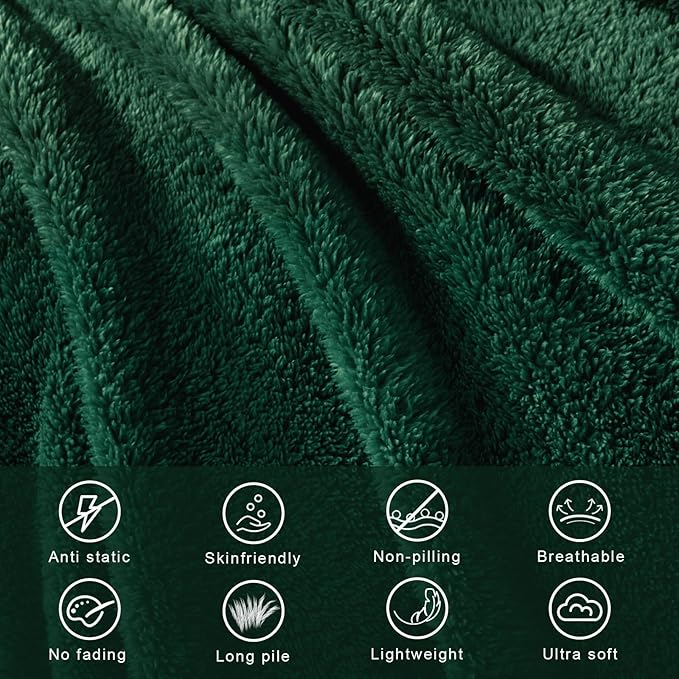 Exclusivo Mezcla Soft Fleece Throw Blanket for Couch, Super Soft Velvet Plush Fleece Blankets, Fuzzy Cozy and Warm for Winter, 50x60 Inches, Forest Green
