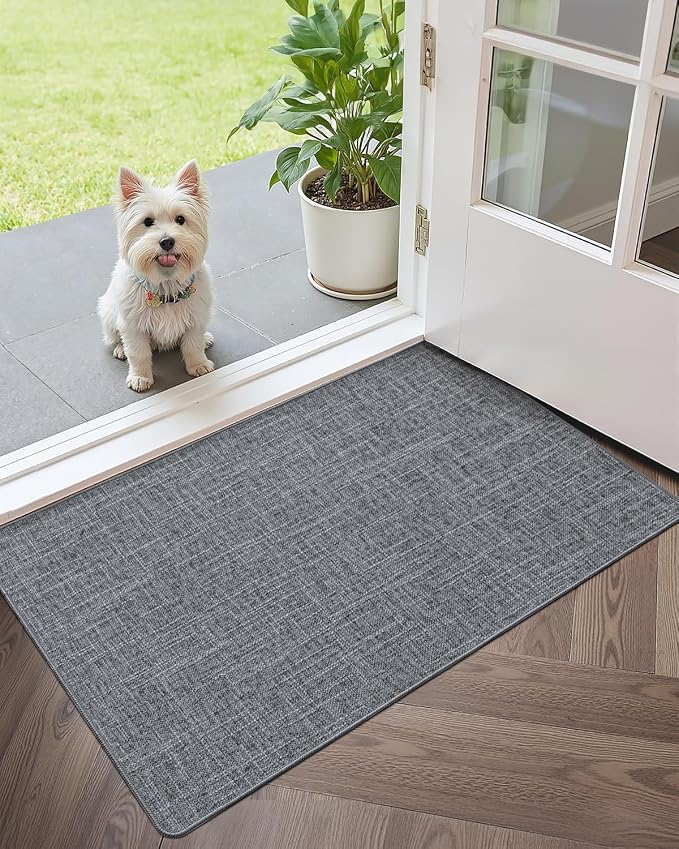 Color&Geometry Ultra Thin Indoor Door Mat (Rolled-up NO Creases) 36"x56", Non Slip Rubber Backed Dirt Trapper Door Mat Indoor Entrance, Low Profile Entryway Mat, Easy Clean, Dark Grey Linen - Image 9