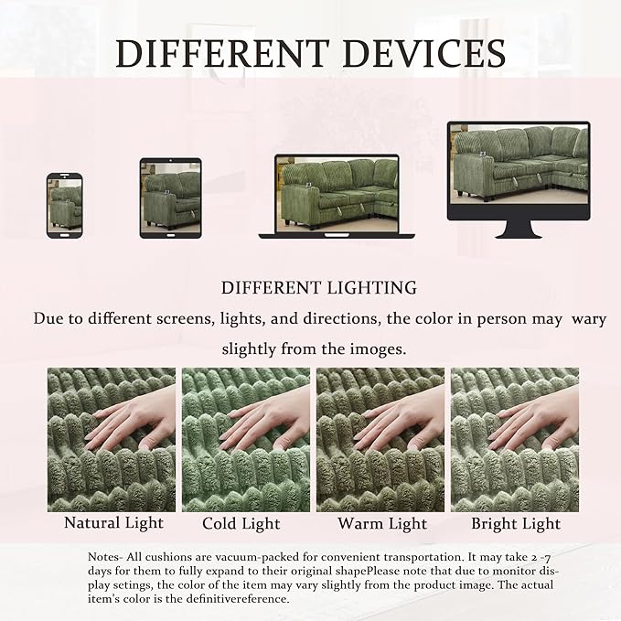 ERYE L-Shaped Symmetrical Sleeper Sectional Sofa W/Pull Out Sleeper Couch Bed and Storage Seat for Living Room, Corduroy Tufted Corner Convertible Sofa Bed with USB-C Ports