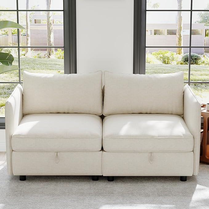 ERYE Loveseat Modular Storage Sectional Sofa Customizable Seating Group Sofa&Couch with Movable Backrests and Armrests,2 Seater Chenille Upholstered Love Seat Sofa Couch for Living Room