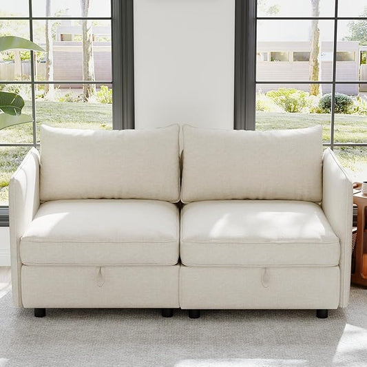 ERYE Loveseat Modular Storage Sectional Sofa Customizable Seating Group Sofa&Couch with Movable Backrests and Armrests,2 Seater Chenille Upholstered Love Seat Sofa Couch for Living Room
