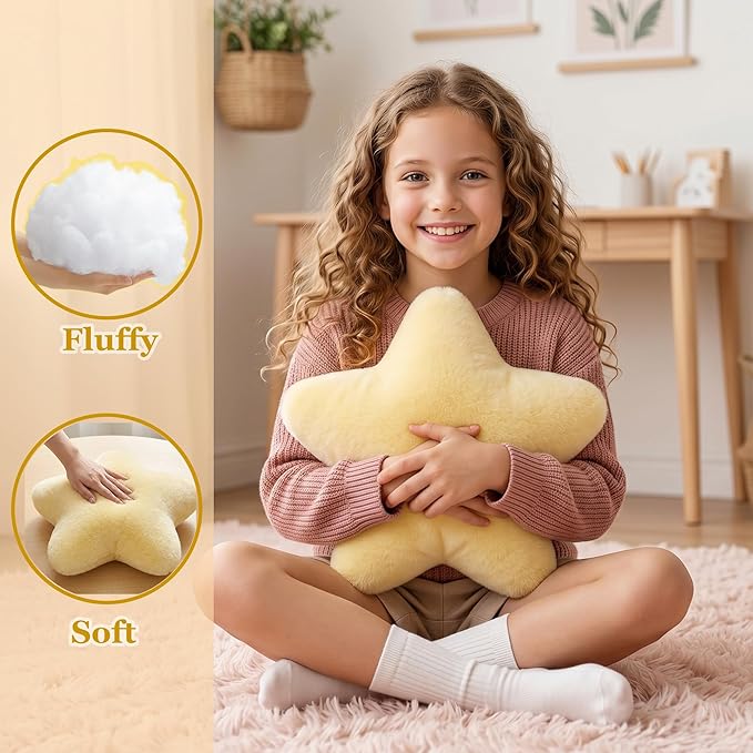 2PCS Star Pillow Set, 15.35’’ Cute Pink White Decorative Star Shaped Throw Pillows for Bed Couch, Aesthetic Soft Faux Plush Pillow Cushion for Room Bedroom Decor Sofa Chair (Pink&White)