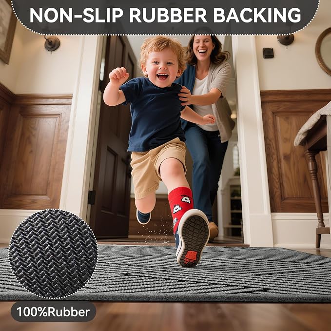 Door Mat Indoor Outside Entrance 36"x59", Low-Profile Non Slip Outdoor Inside Doormat Entryway Mat, Dirt Resistant Absorbent Front Porch Welcome Entry Mats, Washable Easy Clean, Grey - Image 4