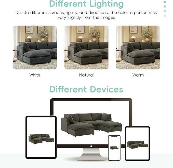 Merax Modern U-Shaped Sectional Sofa with 2 Movable Storage Ottomans, Chenille 6-Seat Couch Set with Fold-Down Backrest Table, Charing Ports, Cup Holders for Living Room,Small Space, Gray