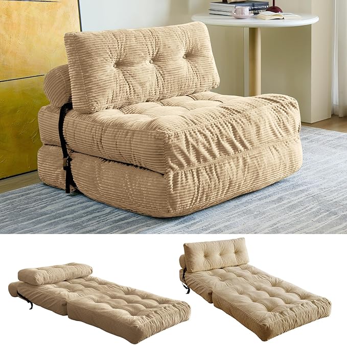 Folding Sofa Bed, Convertible Sleeper Chair with Pillow, Foldable Mattress with Back Support, Portable Floor Sofa Lounge for Living Room Bedroom Dorm