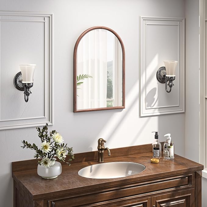 20"x30" Arch Wall Mirror for Wall, Wall Mounted Vanity Mirror for Bedroom, Wood Grain Finish Frame Mirror with Tempered Glass, Vintage Decorative for Bathroom, Entryway, Living Room, Walnut - Image 7