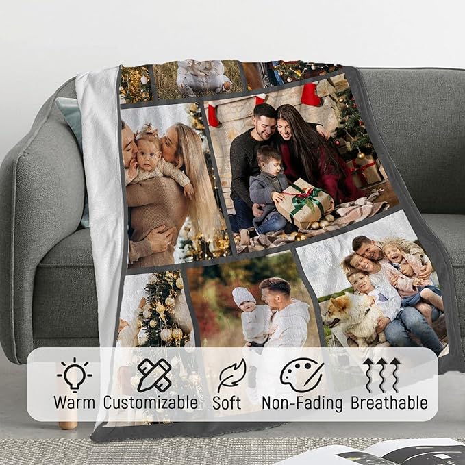 ROMANDY Ships Next Day Custom Blanket with Picture Customized Banket Personalized Throw Blankets Customizable Photo Blankets Customize Gift for Her Him Mom Dad Wife Husband Girlfriend Boyfriend