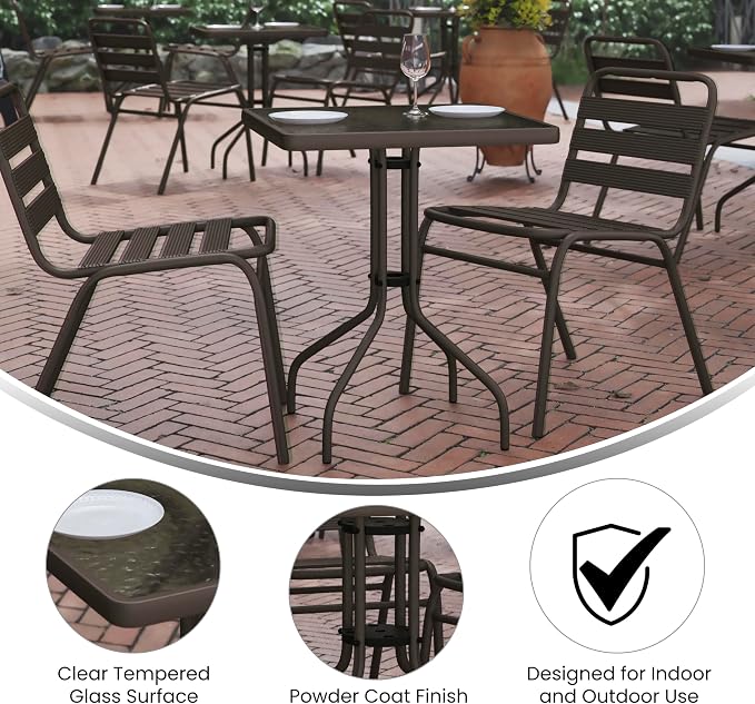 Flash Furniture Barker 23.5'' Square Indoor/Outdoor Tempered Glass Metal Frame Side Table, Bronze - Image 4