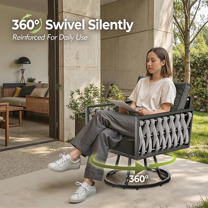 Outdoor Patio Furniture Set, 6-Piece Metal Conversation Furniture Sofa with Coffee Table, All Weather Patio Couch Sofa with Thick Cushions for Balcony Backyard,Black