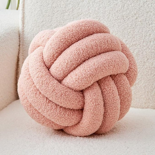 LUSJNGE Decorative Throw Knot Pillow Ball for Home Chair Sofa Couch Bed Aesthetic Round Decor Pillows Lambswool Knotted Pillow Cushion (Pink, 13 inches)