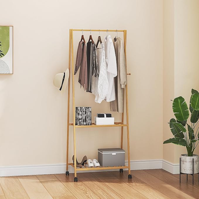 VECELO Coat Rack Freestanding, Entryway Hanger Stand, Umbrella Holder, Hall Tree With Hooks, Floor Standing Metal Tree Stand,Oak - Image 2