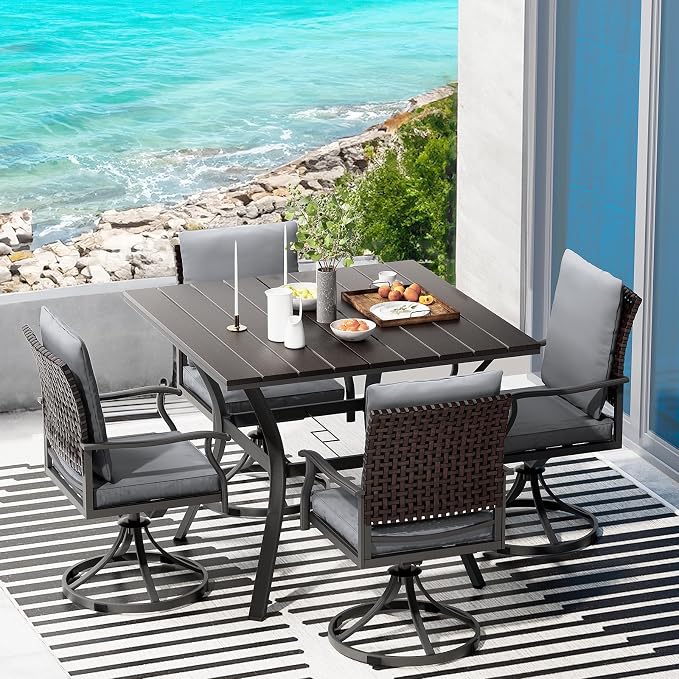 LEVELEVE 5 Piece Outdoor Patio Dining Set with 4 Swivel Dining Chairs & 1 Large Round Dining Table,Bistro Furniture Set for Lawn, Garden, Deck, Backyard and Porch by Enjoyyourlife