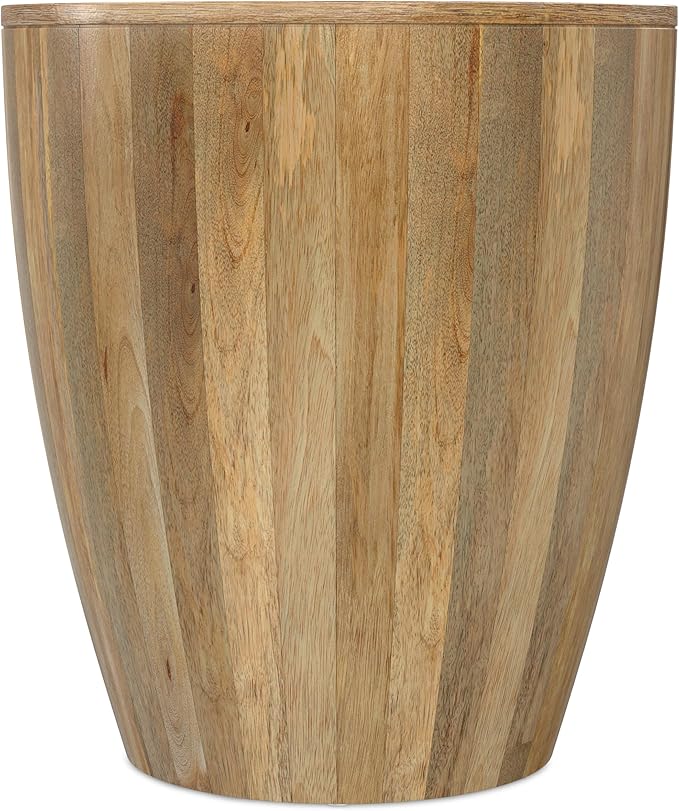 SIMPLIHOME Elmbrook End Table - 21 inch Wide Solid Mango Wood Round Drum Table with Vertical Panel Detailing in Natural, Modern Nightstand or Plant Stand for Living Room or Bedroom, Assembled