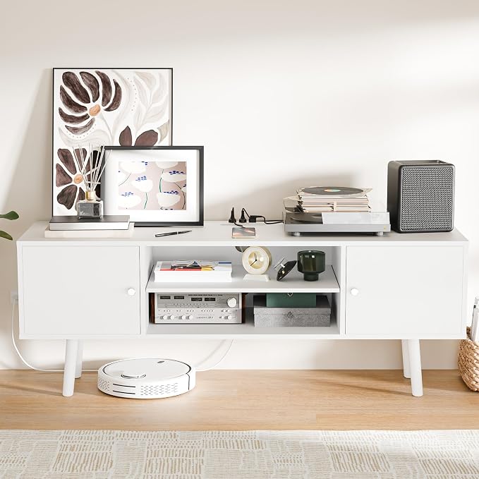 Cozy Castle TV Stand for 48-55 Inch TV, Mid Century Modern Entertainment Center with Storage Cabinet, TV Media Console with Charging Station for Living Room (White, 53.1" W x 15.7" D x 19.7" H) - Image 8