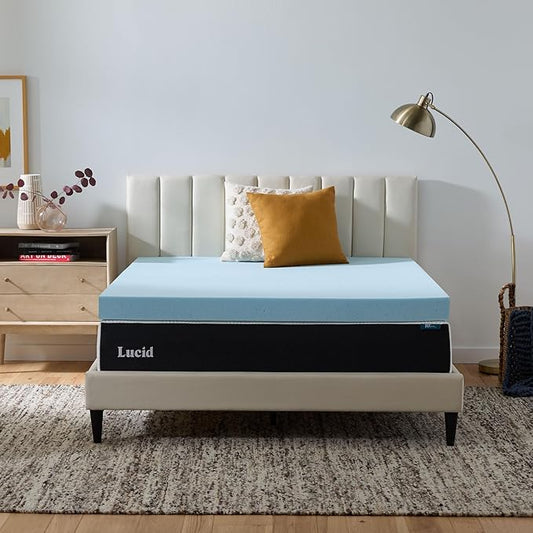 Lucid 4 Inch Memory Foam Mattress Topper, Full Size – Cooling Gel Bed Topper – Preassure-Relieving Ultra Plush Feel – Ventilated Breathable Design – CertiPur Certified - Dorm Room Essentials