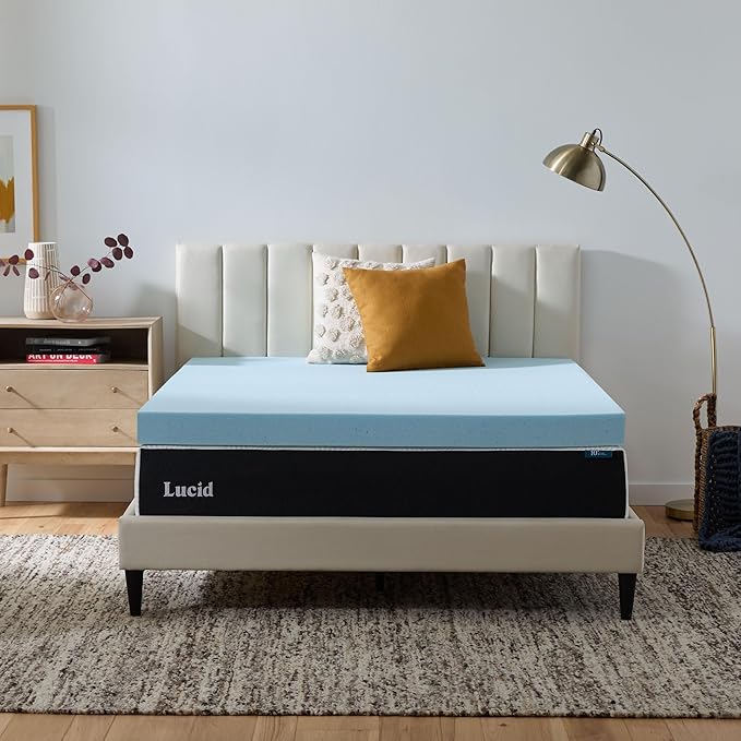 Lucid 4 Inch Memory Foam Mattress Topper, King Size – Cooling Gel Bed Topper – Preassure-Relieving Ultra Plush Feel – Ventilated Breathable Design – CertiPur Certified - Dorm Room Essentials