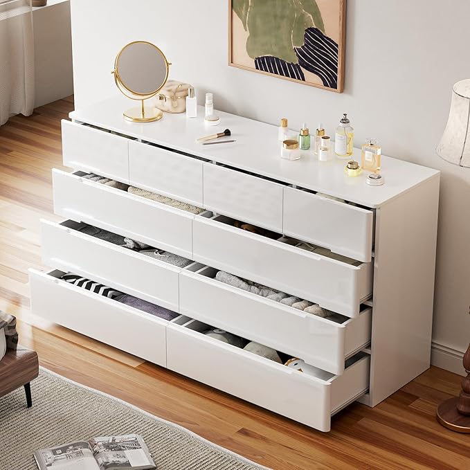 LIVAUVEAD White Dresser for Bedroom,10 Drawer Double Dresser, Modern Chest of Drawers for Bedroom, Living Room, Entryway and Closet,15.7" D x 55.1" W x 31.5" H