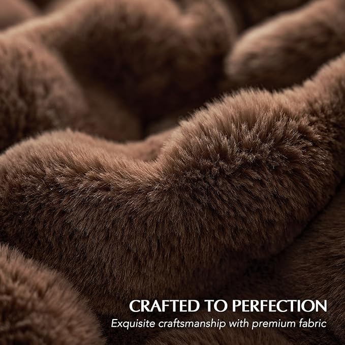 EverGrace Ultra Soft Luxury Fluffy Faux Rabbit Fur Throw Blanket, Thick Warm Bubble Throw for Bed, Cozy Plush Reversible Blankets for Couch, Chair, Sofa, Chestnut, 50x60 Inches