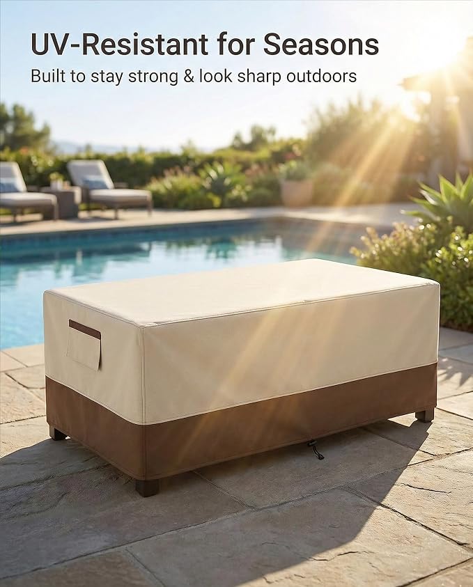 Waterproof Patio Coffee Table Cover, 600D Heavy Duty Outdoor Furniture Covers, Weather & UV Resistant, Windproof with Buckles, Rectangular Table Cover for Backyard Patio 42 x 26 x 16 in, Beige & Brown - Image 9