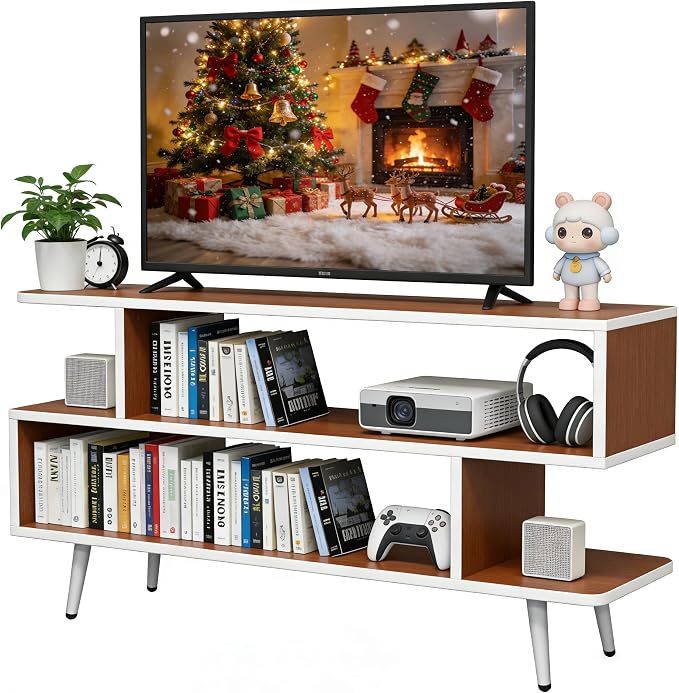 Lightdot TV Stand for TVs up to 45'', Modern Entertainment Center with 3 Storage Open Large Capacity for Collection, Media Console Table for Living Room/Entrance/Sofa Cabinet,Easy Assembly-Red Walnut by LightdotLighting