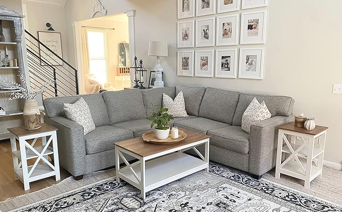 PHI VILLA Farmhouse Coffee Table for Living Room, White Coffee Tables with Storage Rustic Style Modern