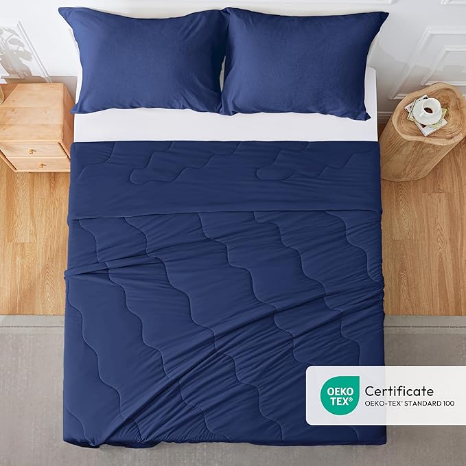 Love's cabin Cooling Comforter Twin, Double Sided Cooling Blankets for Hot Sleepers, Q-Max>0.4 Instant Cool-to-Touch, 2X Breathable & Moisture-Wicking, Oeko-TEX Certified, 68"x90" Dark Blue