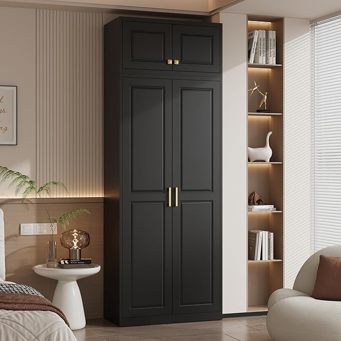 Polup Metal Armoire Closet, 86 Inch Tall Wardrobe Armoire with Hanging Rod, Wardrobe Closet for Clothes with Doors, 18" D x 32" W x 86" H,Black, Assemble Required, Shipped in Two Packages