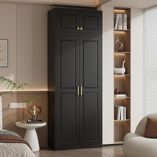 Polup Metal Armoire Closet, 86 Inch Tall Wardrobe Armoire with Hanging Rod, Wardrobe Closet for Clothes with Doors, 18" D x 32" W x 86" H,Black, Assemble Required, Shipped in Two Packages
