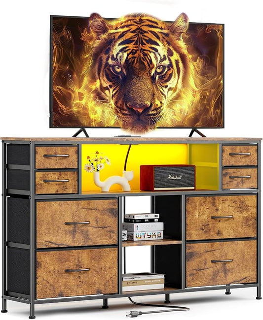TV Stand Dresser Drawer for Bedroom - TV Stands for 45, 50, 55 inch TV - Entertainment Center Dressers with Charging Station, Drawers Dresser with Storage for Living Room, Nursery - Rustic Brown by Leadpro