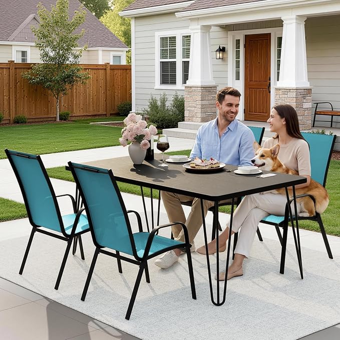 JEAREY Patio Dining Chairs Set of 4, Outdoor Stackable Dining Furniture Set, All Weather Dining Set for Lawn, Garden, Backyard, Poolside, Peacock Blue - Image 6