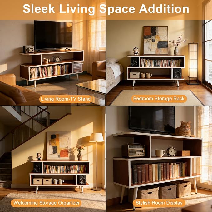 Lightdot TV Stand for TVs up to 45'', Modern Entertainment Center with 3 Storage Open Large Capacity for Collection, Media Console Table for Living Room/Entrance/Sofa Cabinet,Easy Assembly-Red Walnut - Image 2