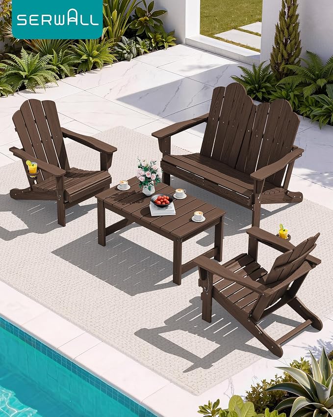 SERWALL Outdoor Coffee Table with 1.69" Umbrella Hole, HDPE Patio Coffee Table for Outside, Rectangle, Coffee - Image 10