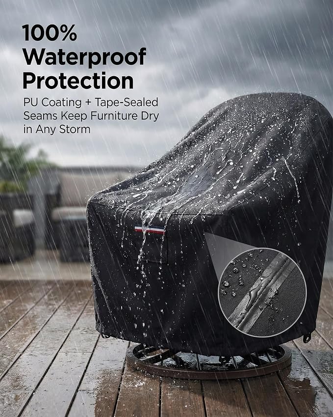 Outdoor Patio Chair Covers, Heavy Duty 600D Oxford Fabric, Weather Resistant Waterproof Furniture Protectors, Black, 30x34x36 Inches, 4-Pack - Image 6