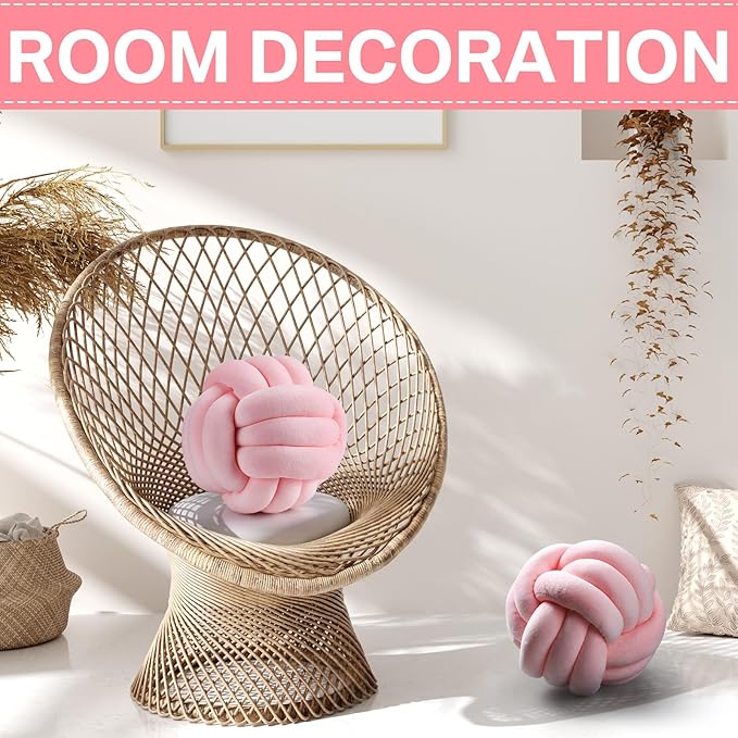 Namalu 2 Pcs Soft Knot Pillow Ball, Decorative Round Throw, Soft Knotted Plush Pillows, Handmade Stuffed Ball Pillows Cushion for Bedroom Sofa Couch Home Decor(10.6 Inches,Light Pink)