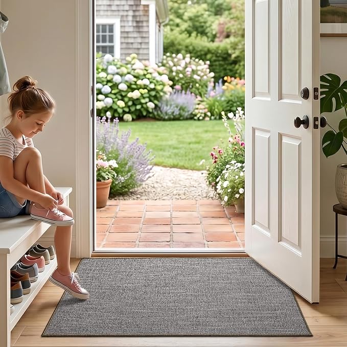 LUMI Indoor Door Mats for Entryway 24x36, Low Profile Entrance Mat, Non Slip Rubber Backing Dirt Trapper Doormat Indoor Entrance, Grey - Image 5
