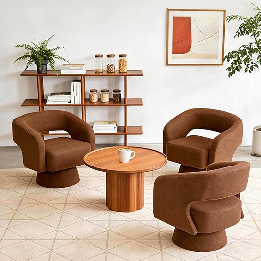 ClinQ Swivel Barrel Accent Chair, Oversized Chenille Fabric Upholstered Round Swivel Chairs Set of 3, Modern Luxury 360° Living Room Vanity Chair for Bedroom Office&Living Room, Orange