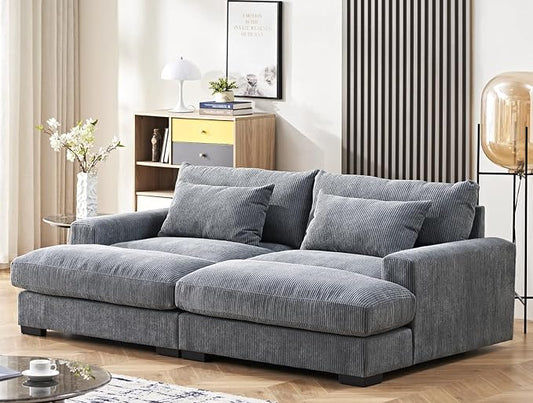 Luxe Sleeper Sofa with Soft Corduroy Upholstery, Double Chaise Design, Convertible to Twin Size Bed, Modern and Comfortable Living Room Couch, 89.9" Wide, Grey