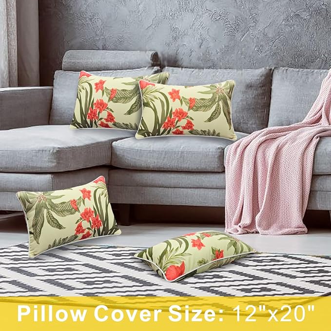 JMGBird Outdoor Lumbar Pillows Set of 2, 12x20 Inch Weather-Resistant Decorative Throw Pillows for Patio Furniture (Grass Green)