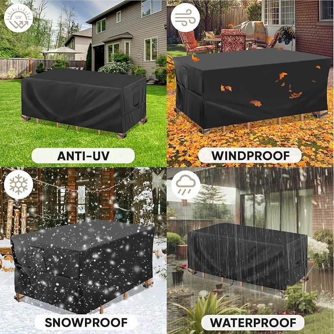 BALEINE Patio Furniture Covers, Outdoor Furniture Covers Waterproof, Heavy Duty Oxford Patio Table Cover for Outdoor Table, Chair, Sofa, Desk (Black, 108"L x 82"W x 28"H) - Image 8