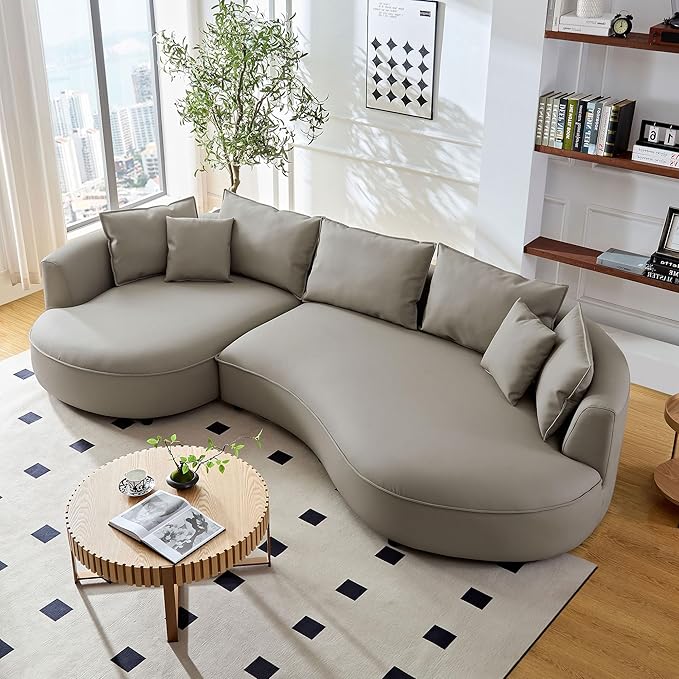 ERYE Luxury Curved Upholstered Sectional Sofa for Living Room, 129" Oversized Unique Curved Leisure Sofa Couch with Left Facing Chaise Lounge & 7 Pillows for Home Apartment
