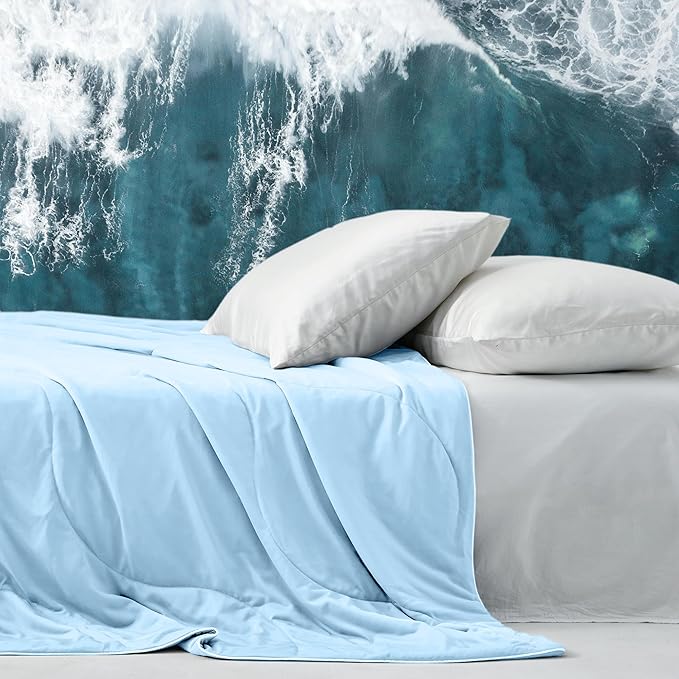 DOWNCOOL Cooling Comforter Twin Size, Blue Cooling Blanket for Hot Sleeper, Lightweight & Breathable Blanket for Night Sweats,Dual-Side Cooling Summer Bedding,68"X90"