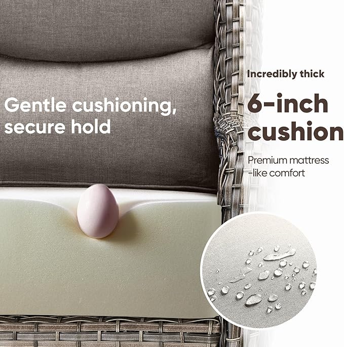 Swivel Patio Chairs sofa Set of 5 with 6" Thick Cushion - Wicker Outdoor Swivel Rocker Patio Chair ,Sofa/Glass coffee table, High Back Comfortable Outdoor Glider Chairs - Grey Wicker | Grey Cushions