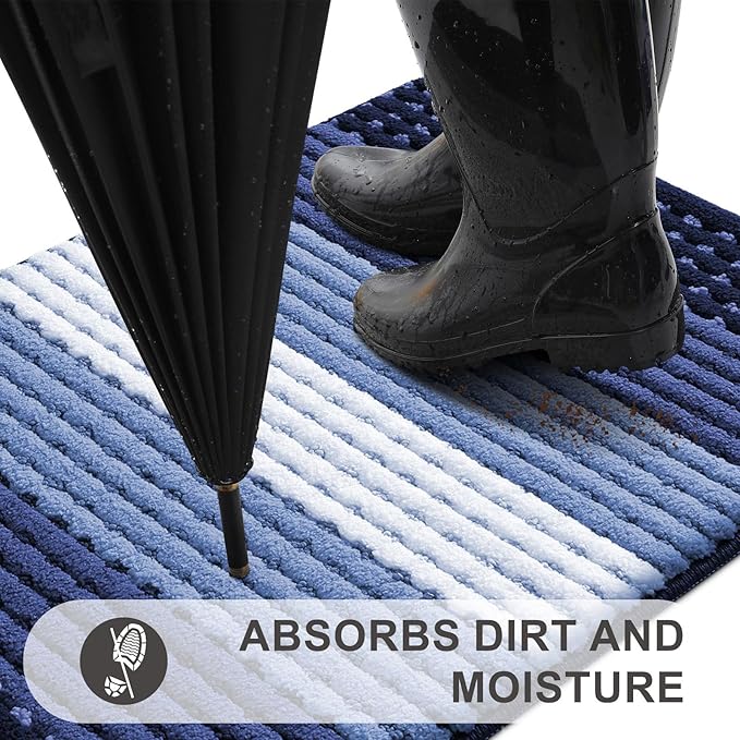 Kitinjoy Indoor Outdoor Door Mat, 47x20 Non-Slip Absorbent Dirt Trapper, Low-Profile Washable Inside Entrance Front Floor Mat, Sturdy Soft Entry Dotted Ombre Doormats for Entryway, Navy Blue - Image 2