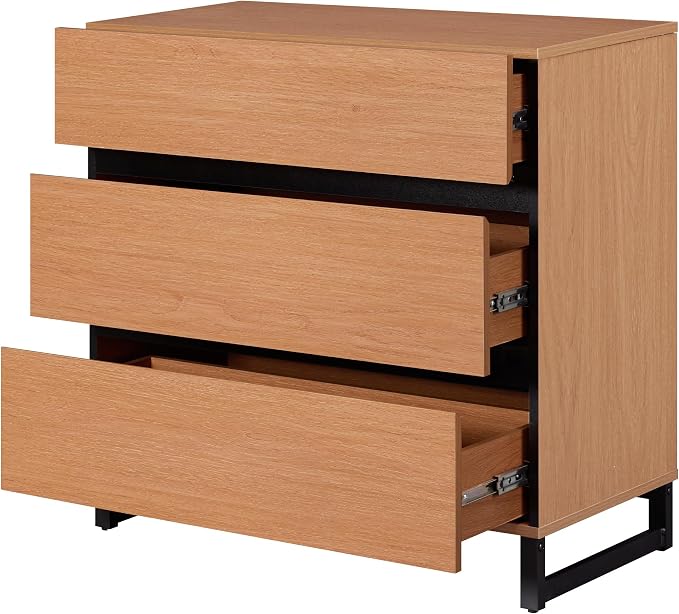 WAMPAT Nightstand with 3 Drawers for Bedroom, Modern Bedside Table with Black Square Metal Leg, Wood Rustic Side End Table, Mocha - Image 8