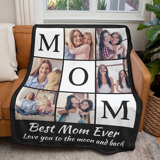 inkArts Custom Mom Blanket with 6 Photos Personalized Blanket with Pictures Customized Throw Gifts for Mom Grandma Photo Throw Blanket for Birthday Mother's Day