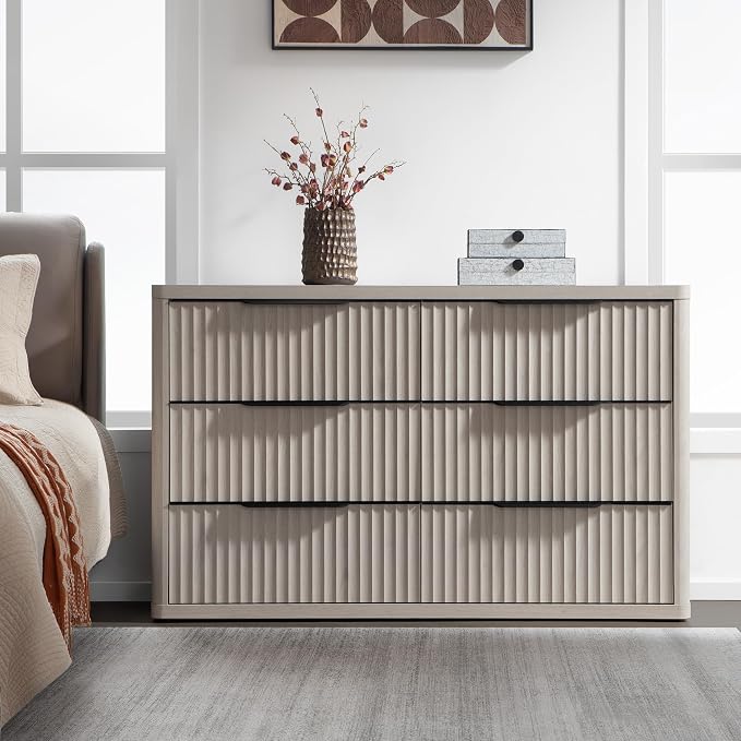 SICOTAS Dresser for Bedroom 53.5" Wide 6 Drawer Dressers & Chests of Drawers for Closet Long Large Modern TV Stand Set for Clothes Storage Fluted Clothes Closet for Hallway Entryway, White Alder - Image 2
