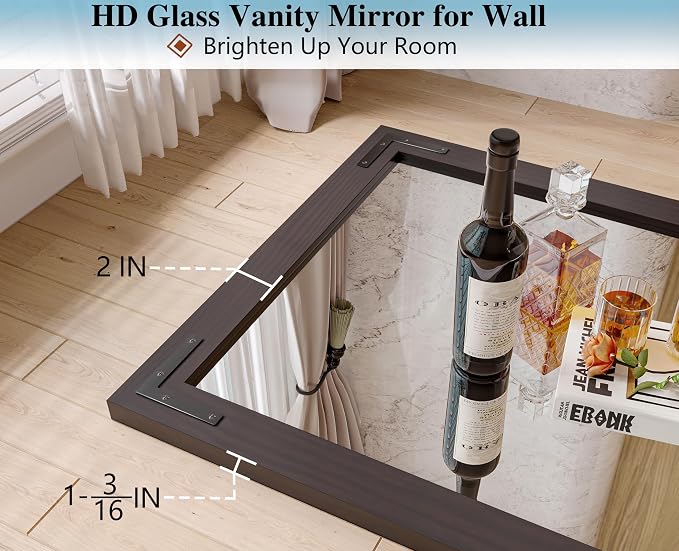 Black Farmhouse Bathroom Mirror, 28x36 Inch Black Wooded Framed Vanity Mirror for Wall, Rectangular Rustic Wall Decor Mirrors for Entryway Living Room Bedroom - Image 2